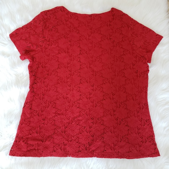 Croft & Barrow Wine Red Floral Stretch Lace Top XL - Picture 3 of 3